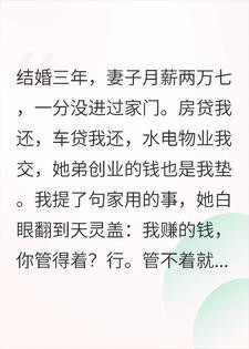 妻子月薪两万七全补贴娘家，我出趟差，把婚离了封面